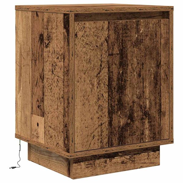 vidaXL Spintelė prie lovos su LED lemputėmis Old Wood 38x34x50 cm