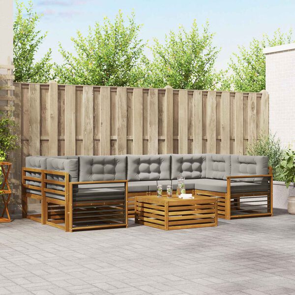 vidaXL Lauko sofos komplektas 7 pcs Natūrali ir &scaron;viesiai pilka