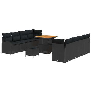 vidaXL Sodo Sofų Rinkinys su pagalve su saugykla 11 pcs Juoda