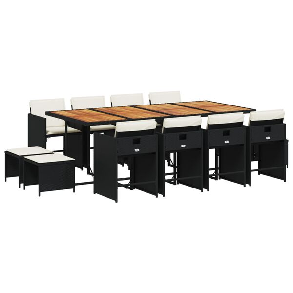 vidaXL Sodo komplektas su pagalvėlėmis, 13 dalių, juodas, poliratanas