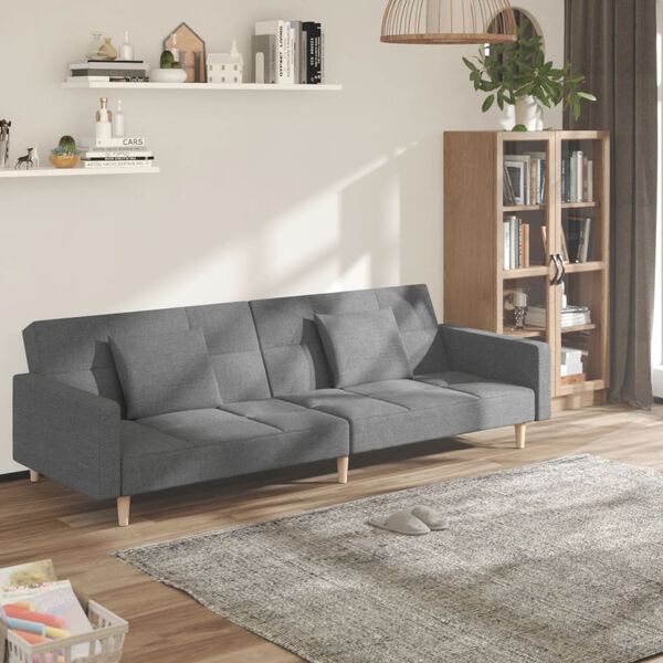 vidaXL Dvivietė sofa-lova su dvejomis pagalvėmis, pilka, audinys