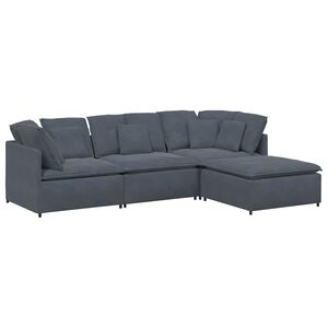 vidaXL Modulinė sofa su pakoja ir pagalvėlėmis, aksominė, tamsiai pilka