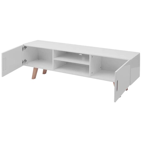 vidaXL TV spintelė, MDF, balta, 150x35x48,5cm, ypač blizgi