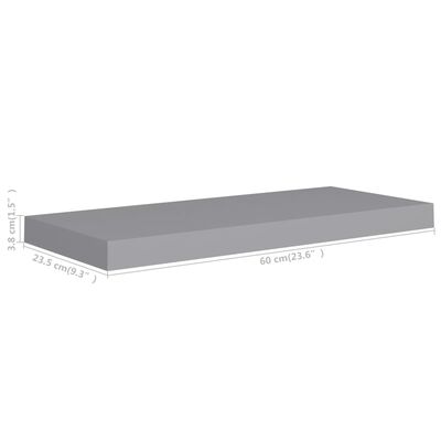 vidaXL Pakabinama sieninė lentyna, pilkos spalvos, 60x23,5x3,8cm, MDF