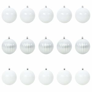 vidaXL Kalėdų Burbulų Rinkinys XL 15 vnt. Balta &Oslash; 10 cm Plastmasė