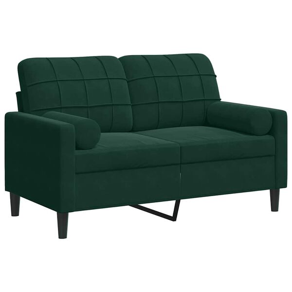 vidaXL Dvivietė sofa su pagalvėlėmis, tamsiai žalia, 120cm, aksomas