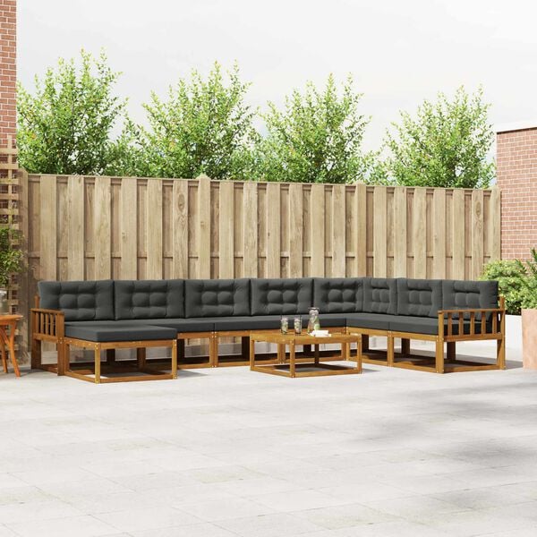 vidaXL Lauko sofos komplektas su pagalve 9 pcs Natūralus ir antracitas