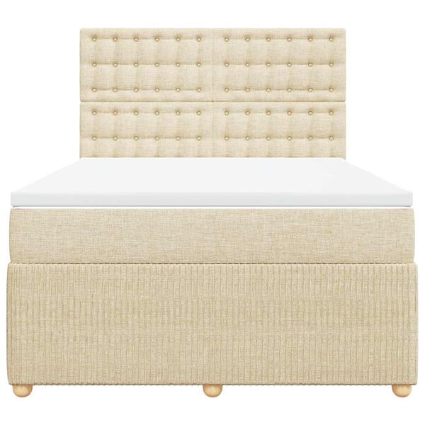 vidaXL Lova su spyruoklėmis ir čiužiniu, kreminė, 140x190 cm, audinys