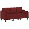 vidaXL Trivietė sofa su pagalvėmis, raudonojo vyno, 180cm, audinys