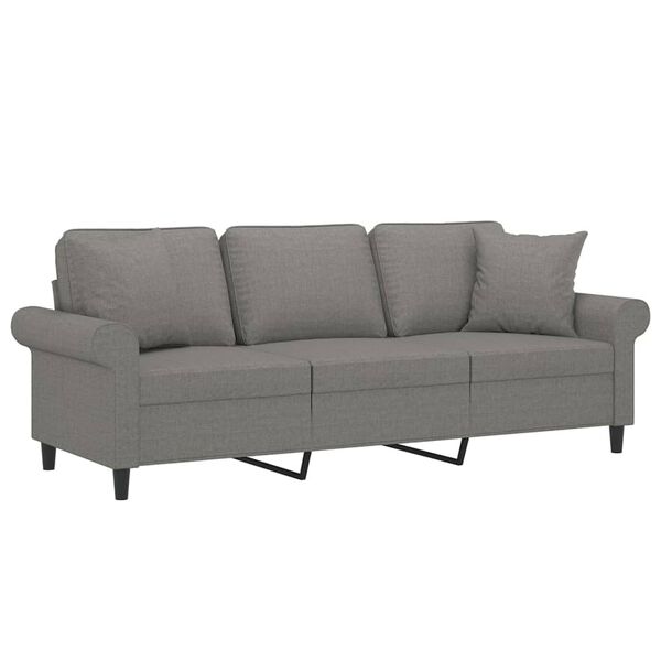 vidaXL Trivietė sofa su pagalvėmis, tamsiai pilka, 180cm, audinys