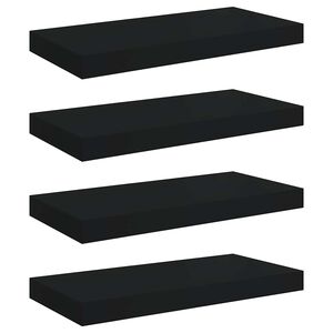 vidaXL Pakabinamos sieninės lentynos, 4vnt., juodos, 50x23,5x3,8cm, MDF