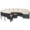 vidaXL Sodo sofa su stalu/pagalvėlėmis, juoda, poliratanas, apvali