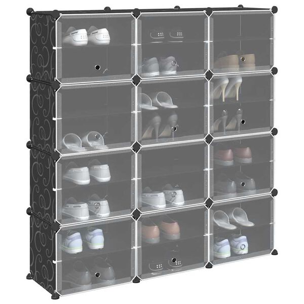 vidaXL Storage Cube Organizer su 12 kubelių ir durelėmis Black PP