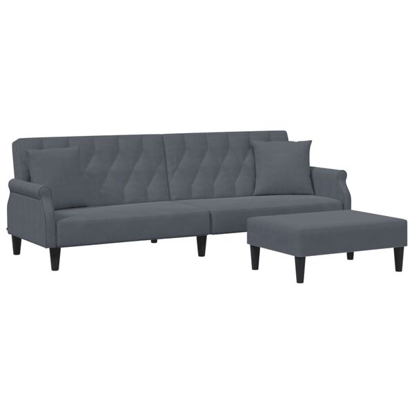 vidaXL Dvivietė sofa-lova su pagalvėmis ir pakoja, pilka, aksomas