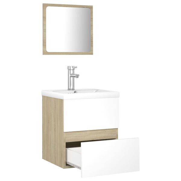 vidaXL Vonios kambario baldų komplektas, baltos ir ąžuolo spalvos, MDP