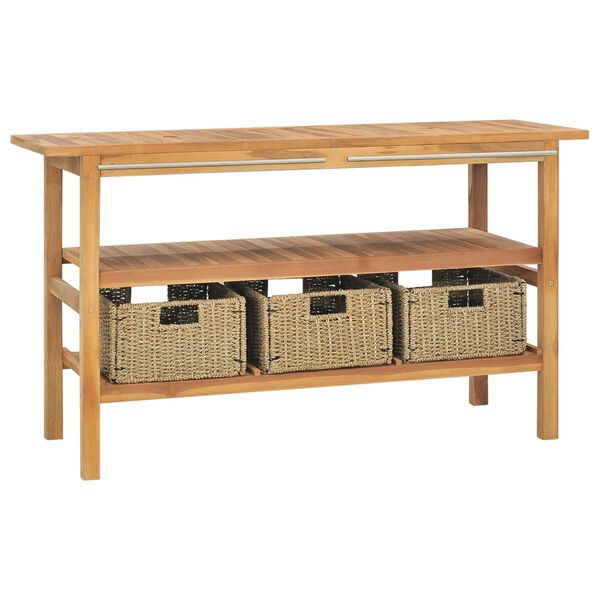 vidaXL Vonios spintelė su upės akmens praustuvais, tikmedžio masyvas