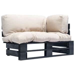 vidaXL Sodo sofa i&scaron; palečių su smėlio pagalvėlėmis, pu&scaron;ies mediena