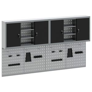 vidaXL Įrankių spintelių rinkinys su lentyna su saugykla 6 pcs Juoda