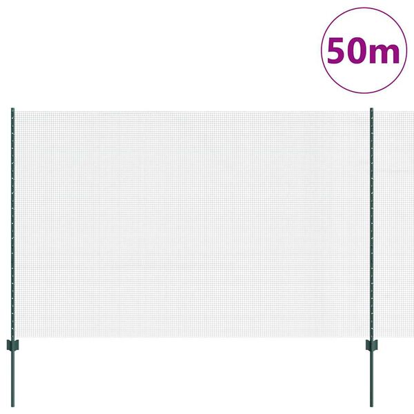 vidaXL Tvora su stulpais Žalia 1,5 x 50 m Plienas ir PVC