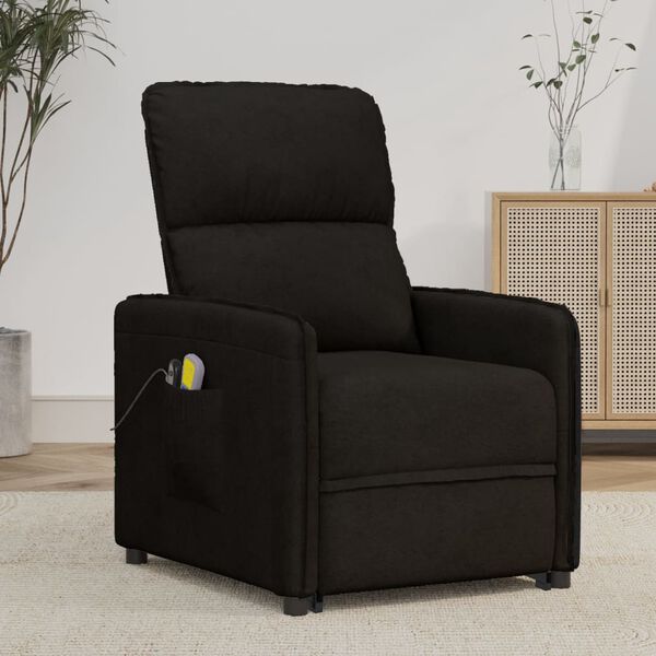 vidaXL Atsistojantis masažinis krėslas, juodas, mikropluo&scaron;to audinys