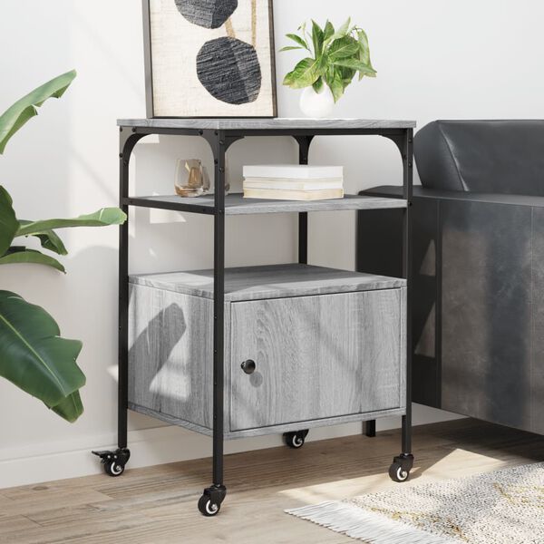 vidaXL Spausdintuvo stovas, 3 auk&scaron;tų, pilkas, 50x40x76cm, mediena