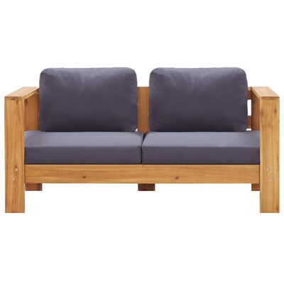 vidaXL Sodo sofa-suoliukas su pagalvėmis, 140cm, pilka, akacija