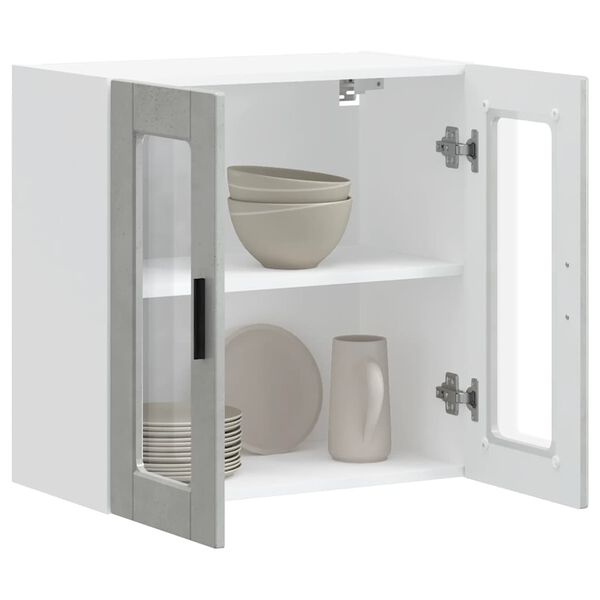 vidaXL Virtuvės spintelė su stiklinėmis durimis, Porto, betono pilka