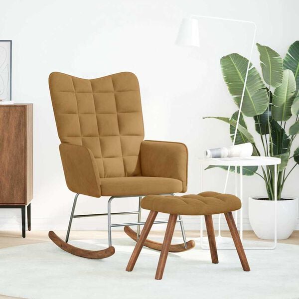 vidaXL supama kėdė su išmatomis Brown Velvet