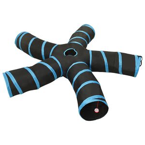 vidaXL Katės tunelis, 5 krypčių, juodas ir mėlynas, 25 cm, poliesteris