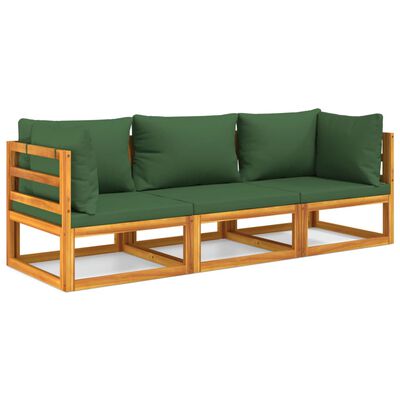 vidaXL Sodo komplektas su žalios spalvos pagalvėlėmis, 3dalių, mediena