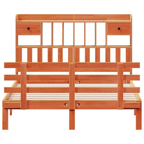 vidaXL Lova su knygų spinta be čiužinio, ruda, 150x200cm, pu&scaron;is