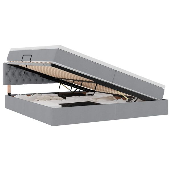 vidaXL Lova su daiktų laikymo vieta ir LED &Scaron;viesiai pilka 200 x 200 cm