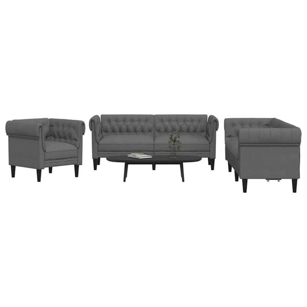 vidaXL Svetainės sofa 3 pcs Tamsiai pilka audinys