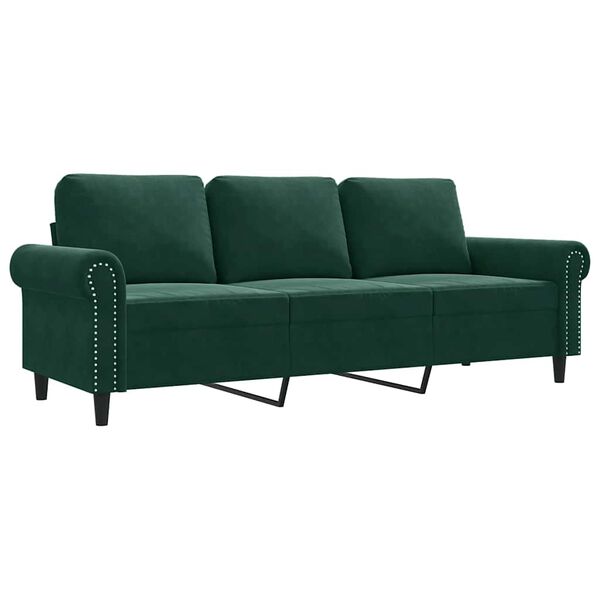 vidaXL Trivietė sofa, tamsiai žalios spalvos, 180cm, aksomas