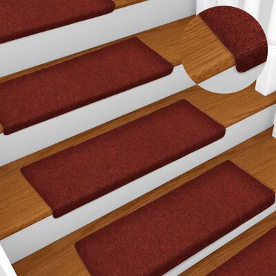 vidaXL Laiptų kilimėliai, 15vnt., raudonos spalvos, 65x21x4 cm