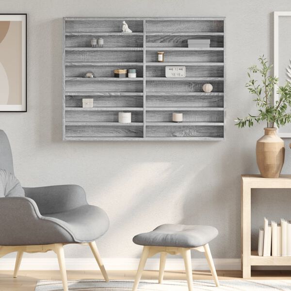 vidaXL Vitrininė spintelė, pilka ąžuolo, 100x8,5x75cm, mediena