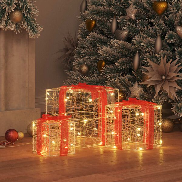 vidaXL Dovanų Dėžė su 60 LED 3 pcs &Scaron;ilta balta 20 x 20 x 20 cm Akrilas
