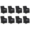 vidaXL Sodo valgomojo baldų komplektas, 9 dalių, juodas, poliratanas