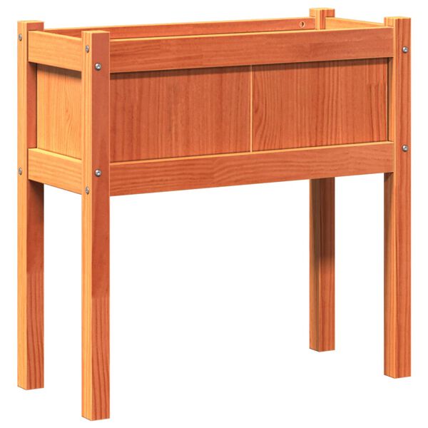 vidaXL Sodo lovelis su kojelėmis, vaško rudas, 70x31x70cm, pušis