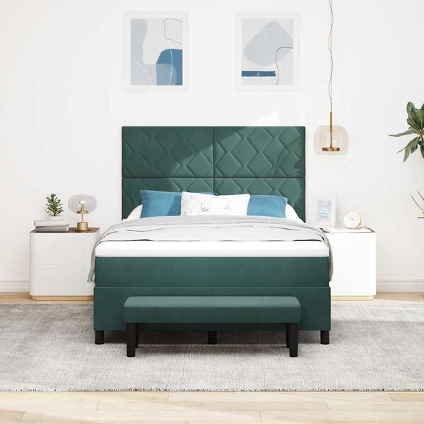 vidaXL Kiemas lova su čiužiniu Tamsiai žalia 140 x 190 cm Aksomas