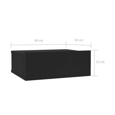 vidaXL Pakabinamas naktinis staliukas, juodas, 40x30x15cm, mediena