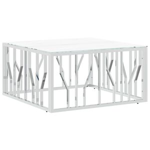 vidaXL Kavos staliukas, sidabrinis, 80x80x40cm, plienas ir stiklas