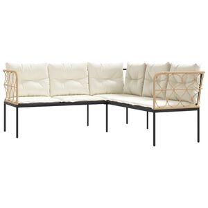 vidaXL Sodo sofa su pagalvėlėmis, juoda, plienas/tekstilenas