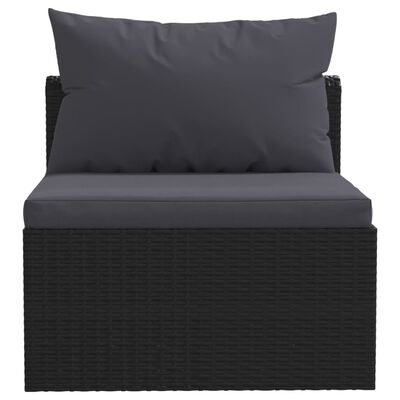 vidaXL Sodo sofos komplektas su pagalvėlėmis, 4 dalių, juodas, ratanas