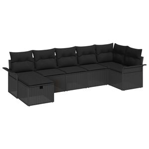 vidaXL Sodo Sofų Rinkinys su pagalve 7 pcs Juoda poliratanas