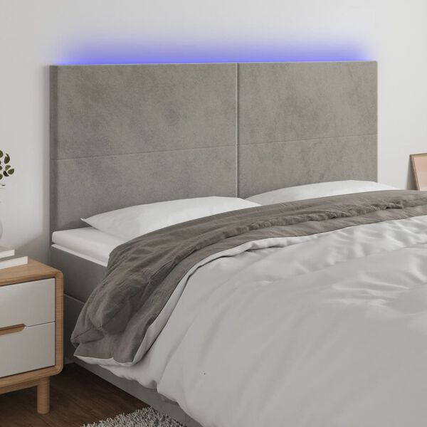vidaXL Galvūgalis su LED, &scaron;viesiai pilkas, 160x5x118/128cm, aksomas