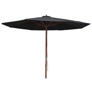 vidaXL Lauko skėtis nuo saulės su mediniu stulpu, juodas, 350cm