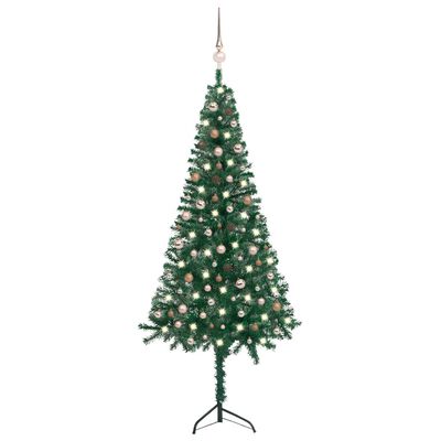 vidaXL Kampinė Kalėdų eglutė su LED/žaisliukais, žalia, 240cm, PVC