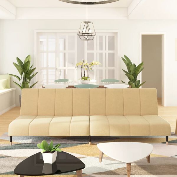vidaXL Dvivietė sofa-lova, kreminės spalvos, aksomas