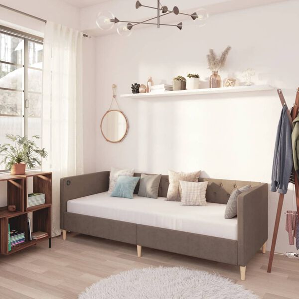 vidaXL Lova su čiužiniu ir USB i&scaron;vestimi, taupe, 90x200cm, audinys